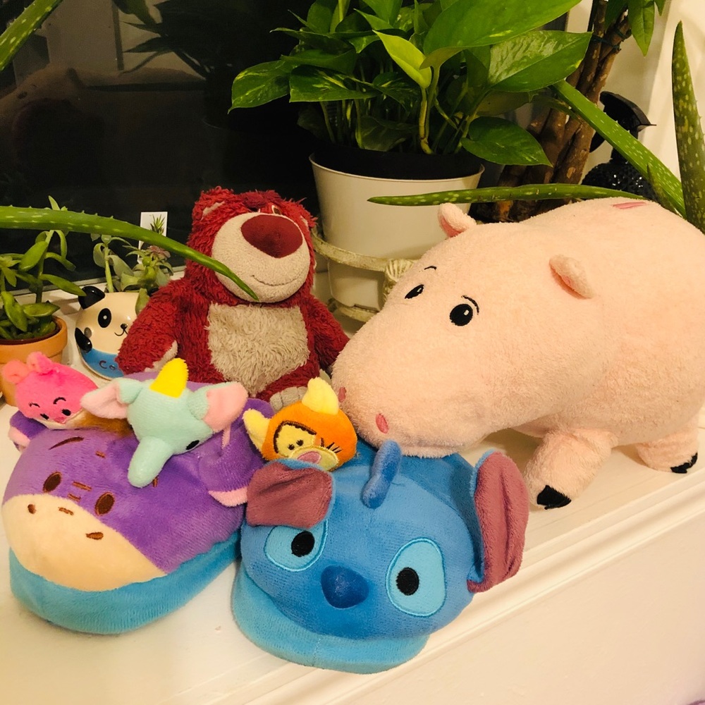 Disney Slippers and Plushies Bundle